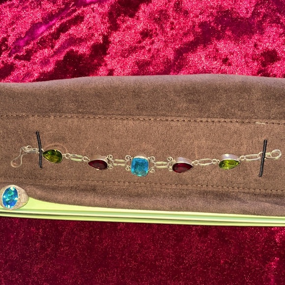 Sterling Silver Heavy Jeweled Bracelet and Ring Set - Picture 2 of 7